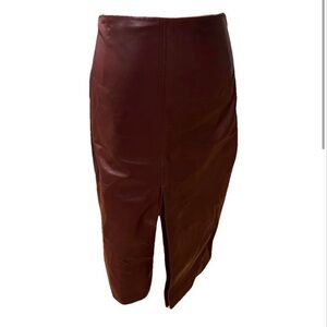 Elie Tahari Dark Brown Faux Leather Pencil Skirt with Front Slit